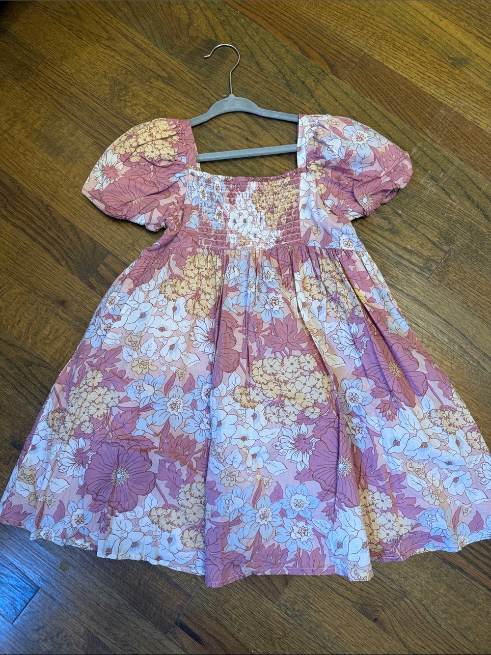 Girls Janie & Jack Floral Puff-Sleeve Smocked Dress - Pink & Yellow